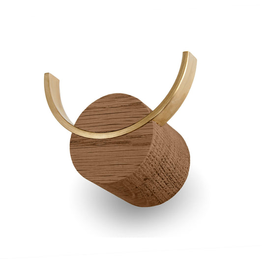 HJORT hook walnut-coloured oak, brass (Size S)