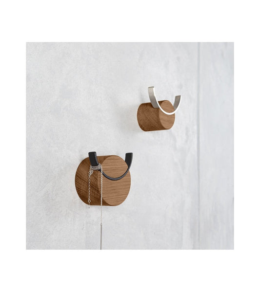 HJORT hook walnut-coloured oak, black painted steel (Size M)