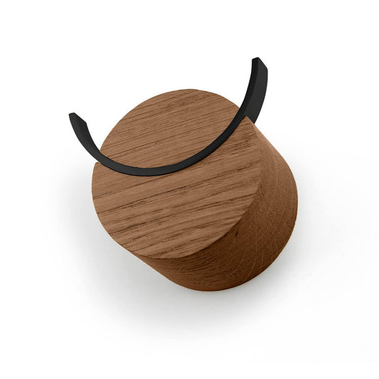 HJORT hook walnut-coloured oak, black painted steel (Size M)