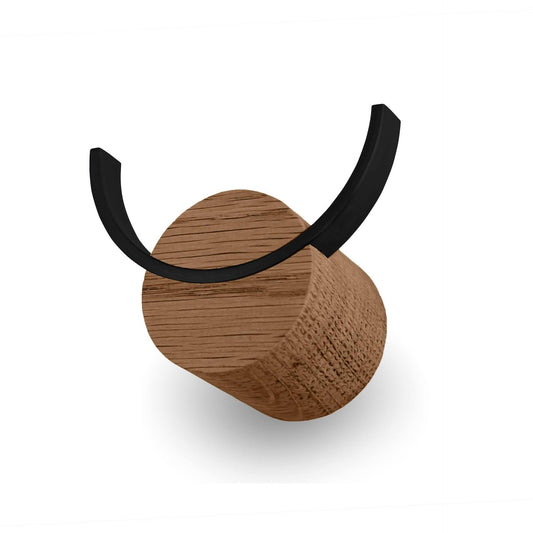 HJORT hook walnut-coloured oak, black painted steel (Size S)