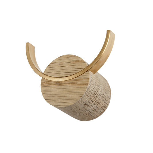 HJORT wall hook oak, brass (size S)