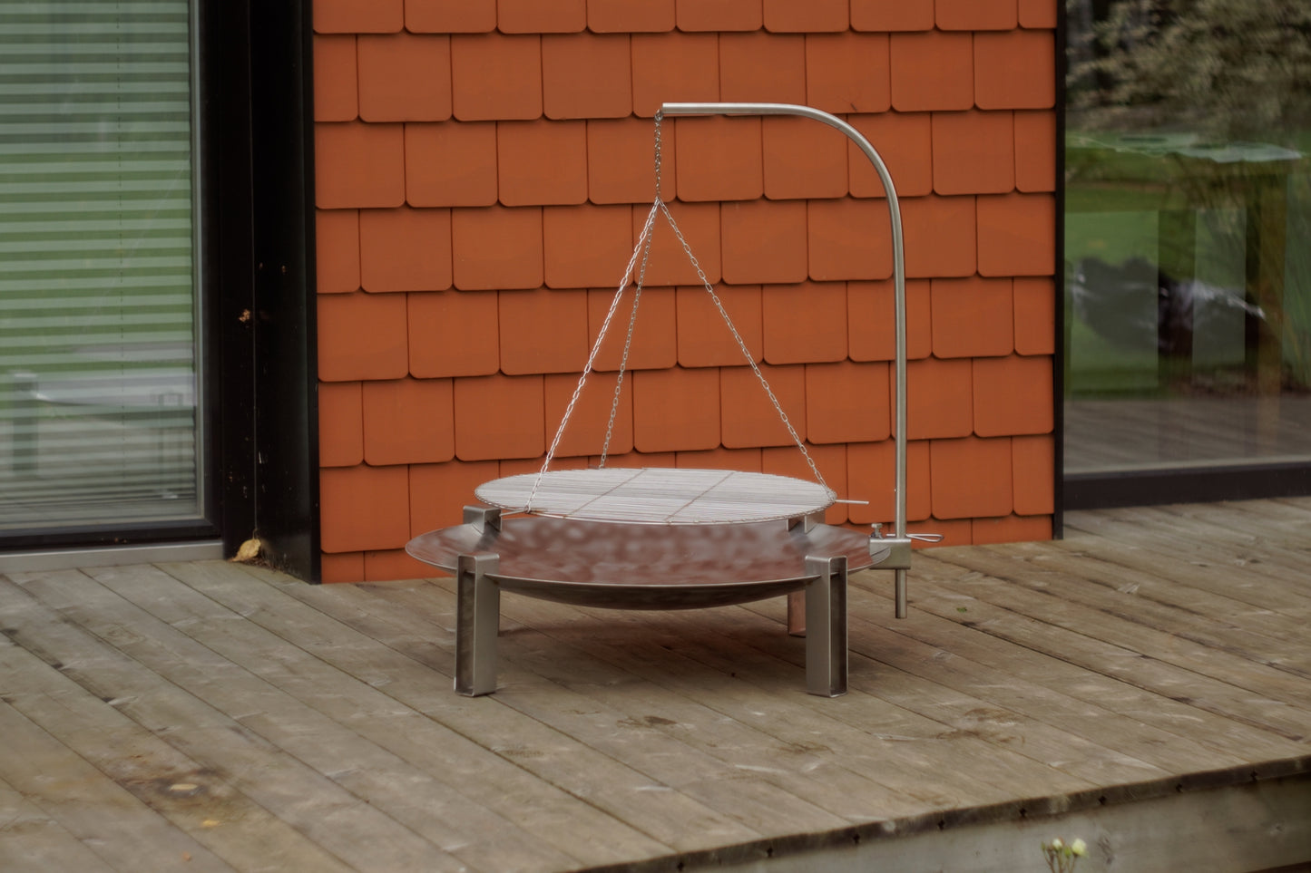 Hengende grillrist i rustfritt stål med bålpanne