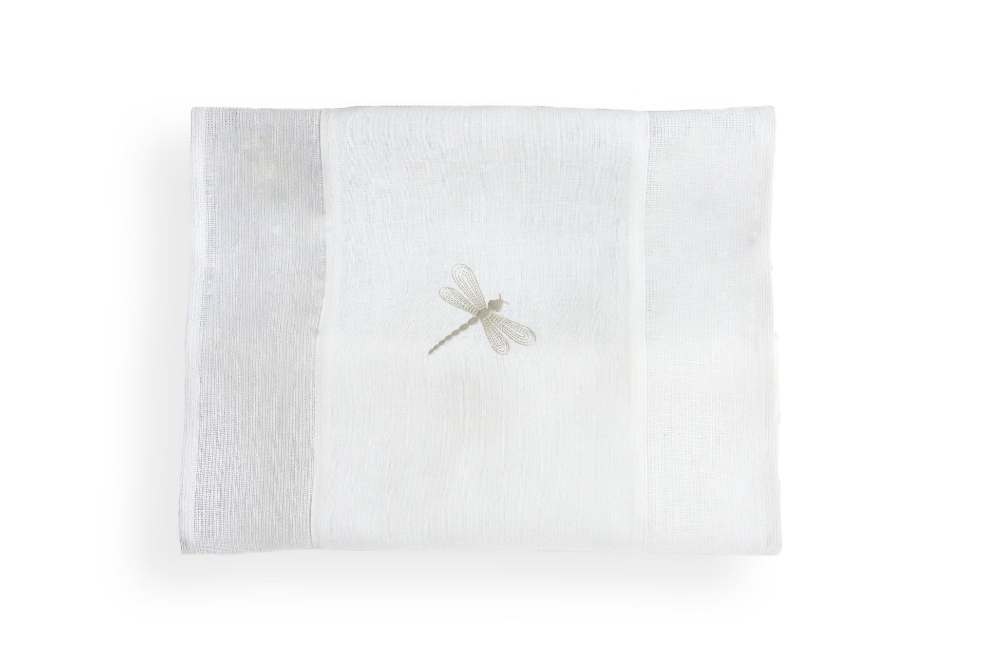 100 % lin bordløper i hvit farge med fjellibelle