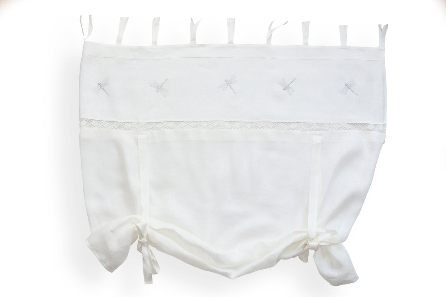 100 % lin liftgardin i hvit farge med fjellibelle