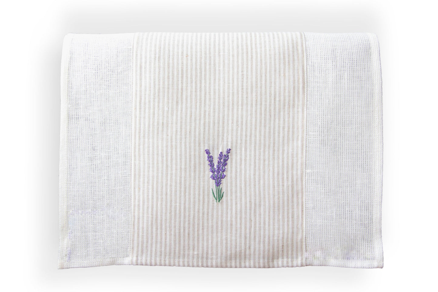 LAVENDEL stripete bordløper med broderte lavendler (hvit)