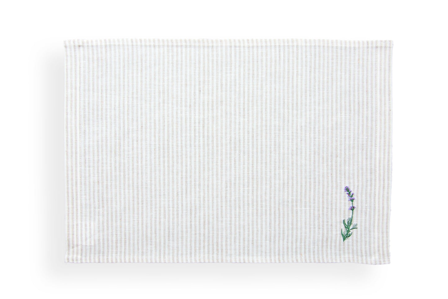 LAVENDEL bordbrikke i stripete mønster og broderte lavendler (hvit)