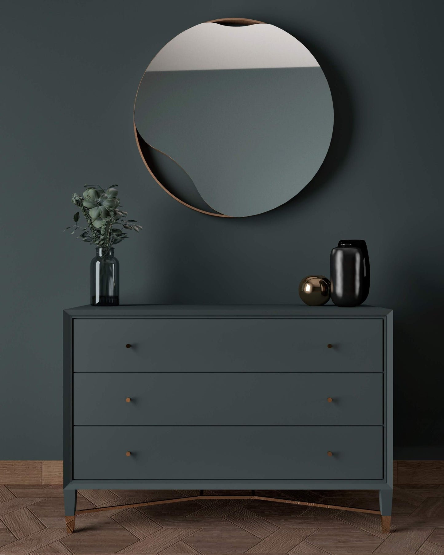 VANNPYTT veggspeil, eiketre. Diameter 50 cm