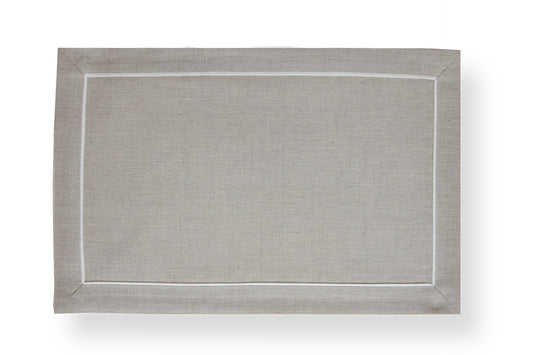 RAMME bordbrikke i naturlig linfarge med en tynn hvit ramme