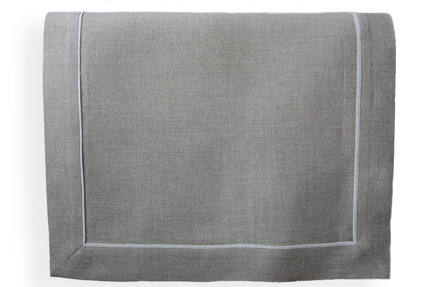 RAMME bordløper i naturlig linfarge med en tynn hvit ramme