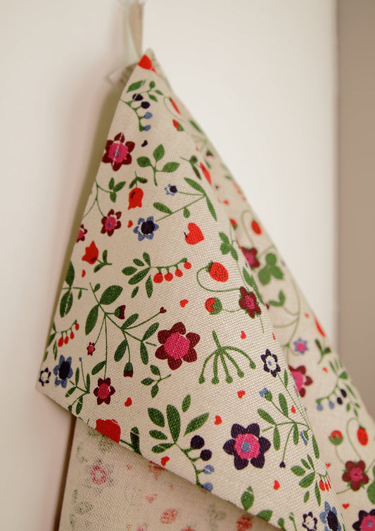 100 % lin kjøkkenhåndkle med blomster