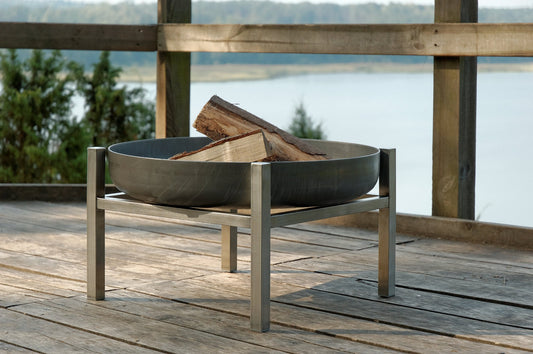 CRATE solid høy bålpanne med rustfritt beina, størrelse M